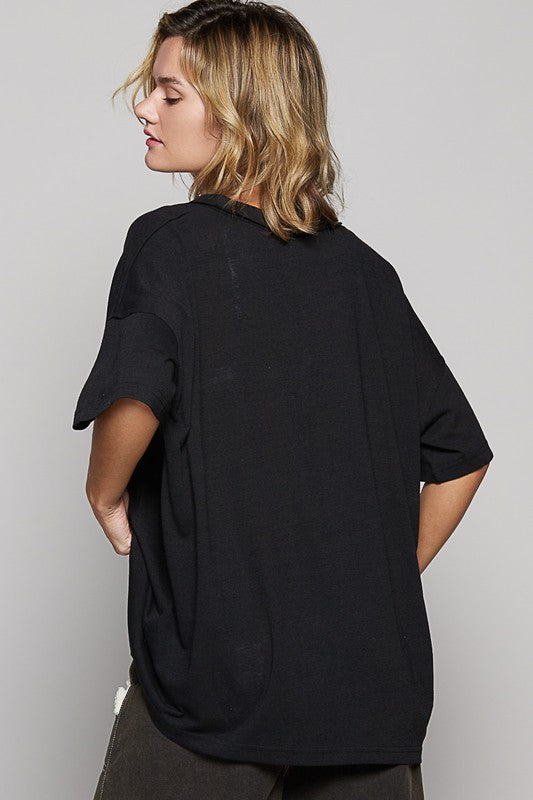 POL V-Neck Half Sleeve T-Shirt- Black