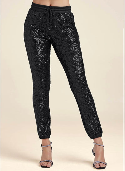 Boujee Babe Sequin Joggers- Black