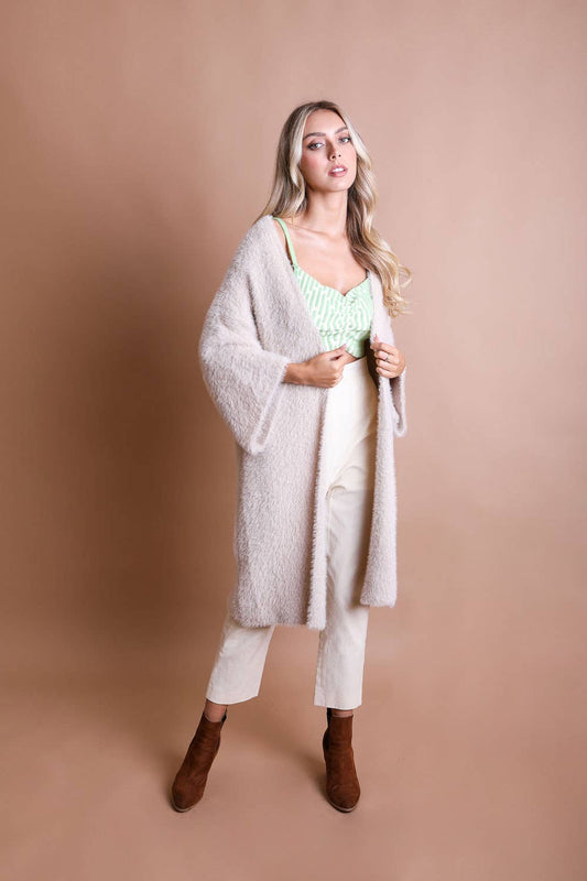 Luxe Faux Mohair Cardigan for Fall – Cozy & Elegant Warmth : Beige