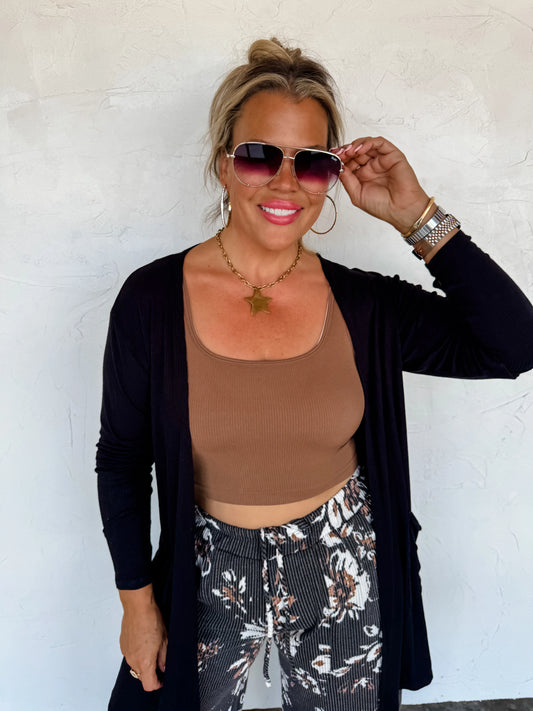 Falling for You Ribbed Cardigan- Black BB1205