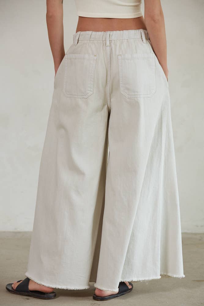 BD297 | Cotton Denim Wide Leg Pants: Stone / S