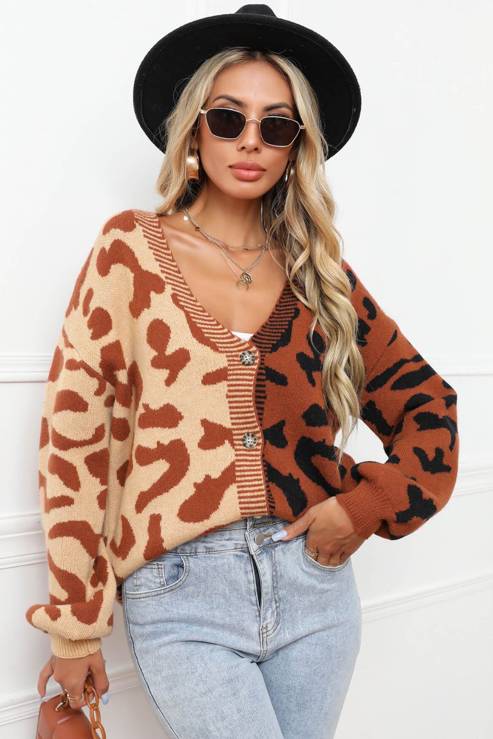 Leopard Button Front Ribbed Trim Cardigan- 6 Colors