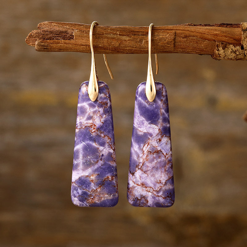 Copper & Natural Stone Earrings- 3 Colors (Navy, Purple, Green)