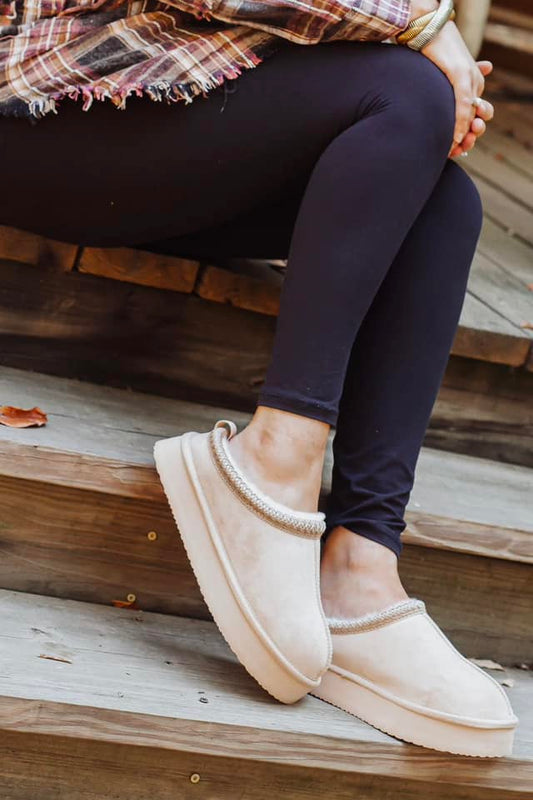 Walking Cozy Platform Slip Ons- Nude