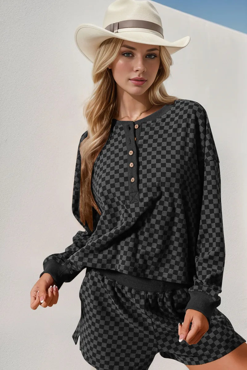 Always the One Checkered Top & Short Set- Black