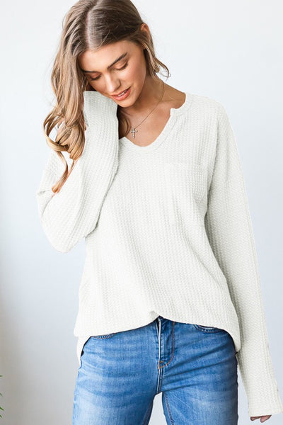 Standing Tall Waffle Knit Top- White