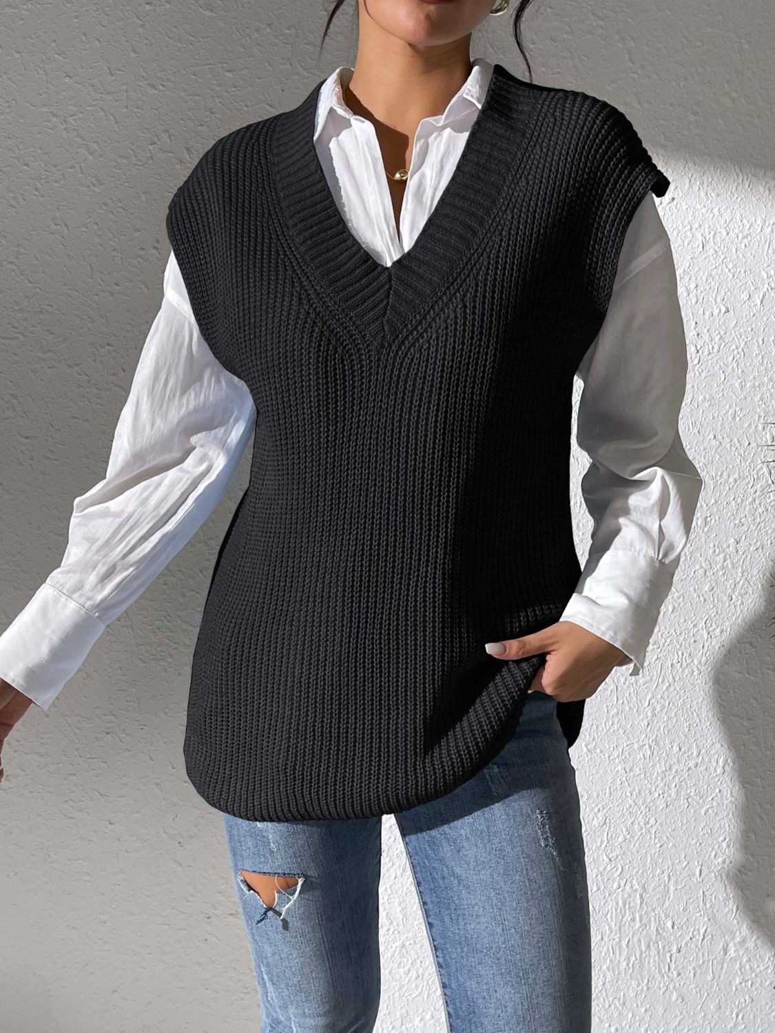 V-Neck Sweater Vest- 5 Colors (Light Blue, Chocolate, Black, Beige, Ivory)