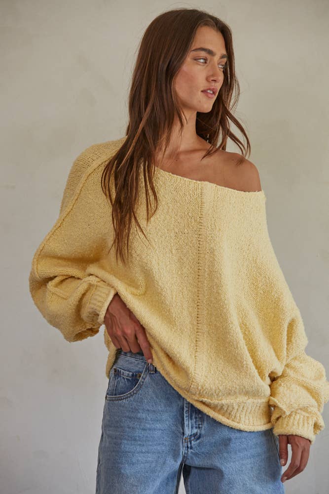 W1768 | Knit Sweater Cotton Nylon Boat Neck Pullover: Dusty Yellow / S