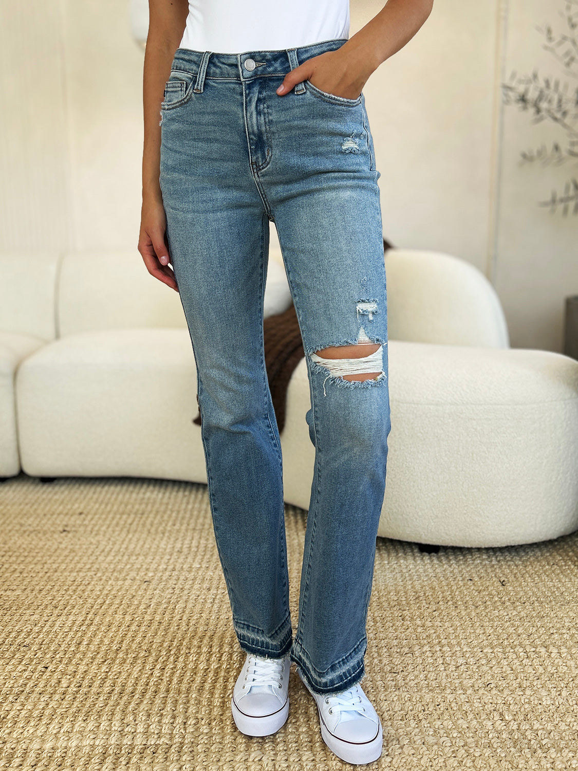 The Mason- Destroyed Hem Judy Blue Distressed Jeans