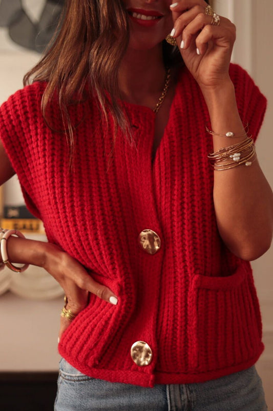 Button Up Sweater- 2 Colors (Cream, Red)