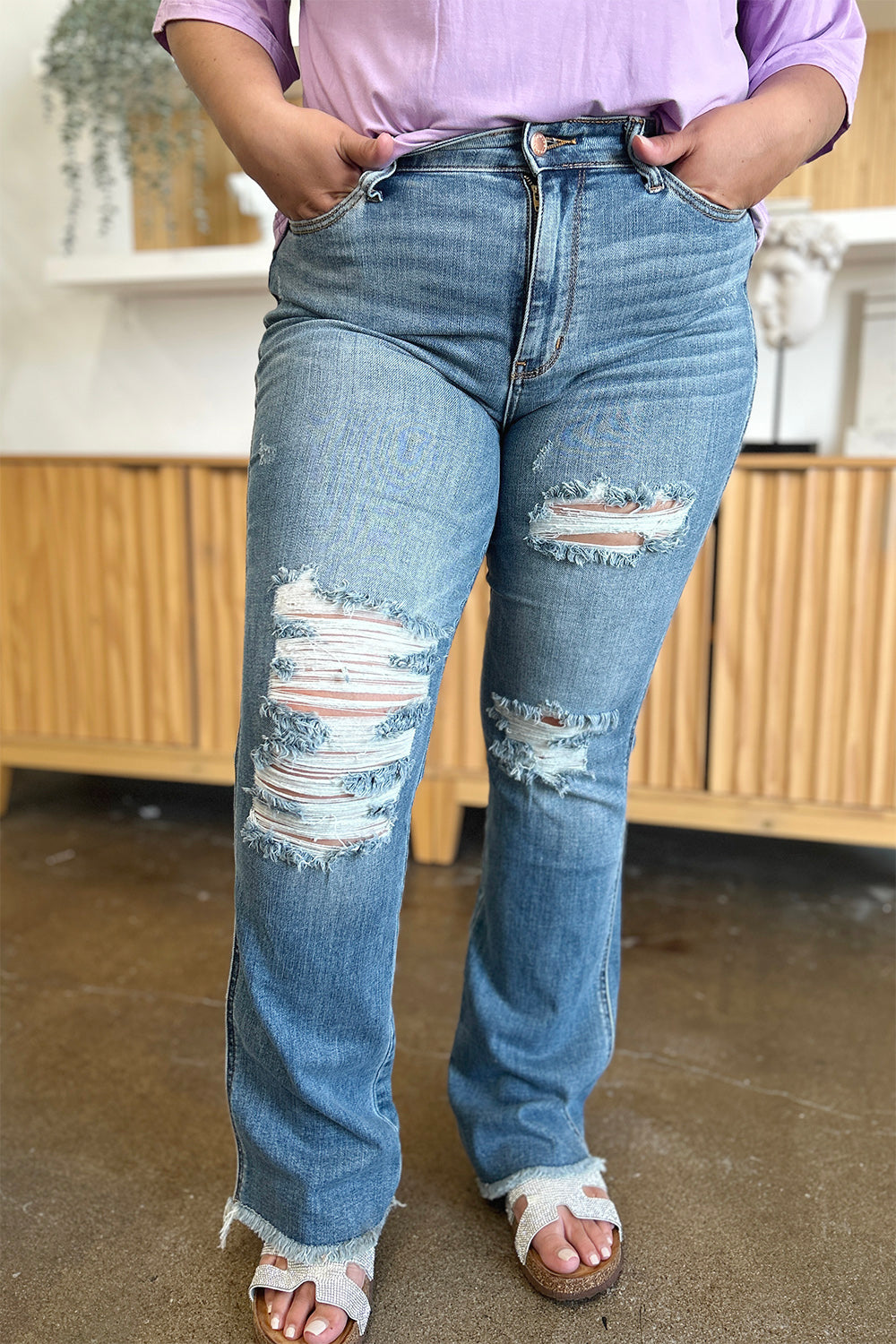 The Carrion- Distressed Raw Hem Bootcut Judy Blue Jeans