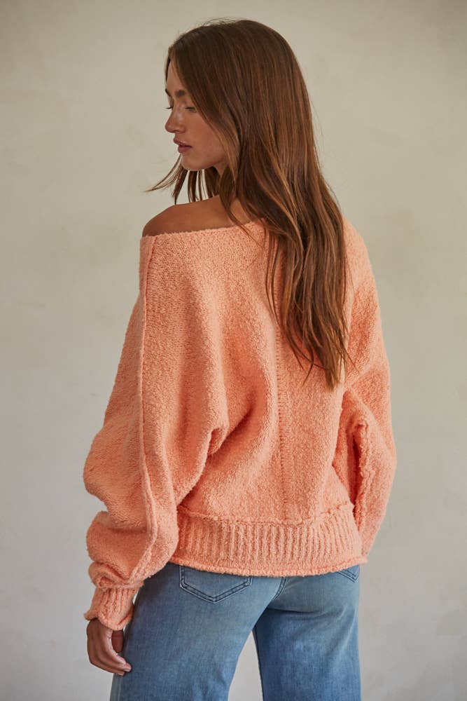 W1768 | Knit Sweater Cotton Nylon Boat Neck Pullover: Dusty Coral / S