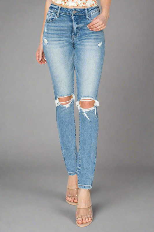 Risen Distressed Knee Skinny Jeans