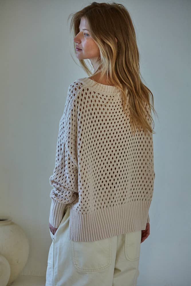 W1912 | Knit Sweater Cotton See Through V-Neck Pullover : Light Mint / L