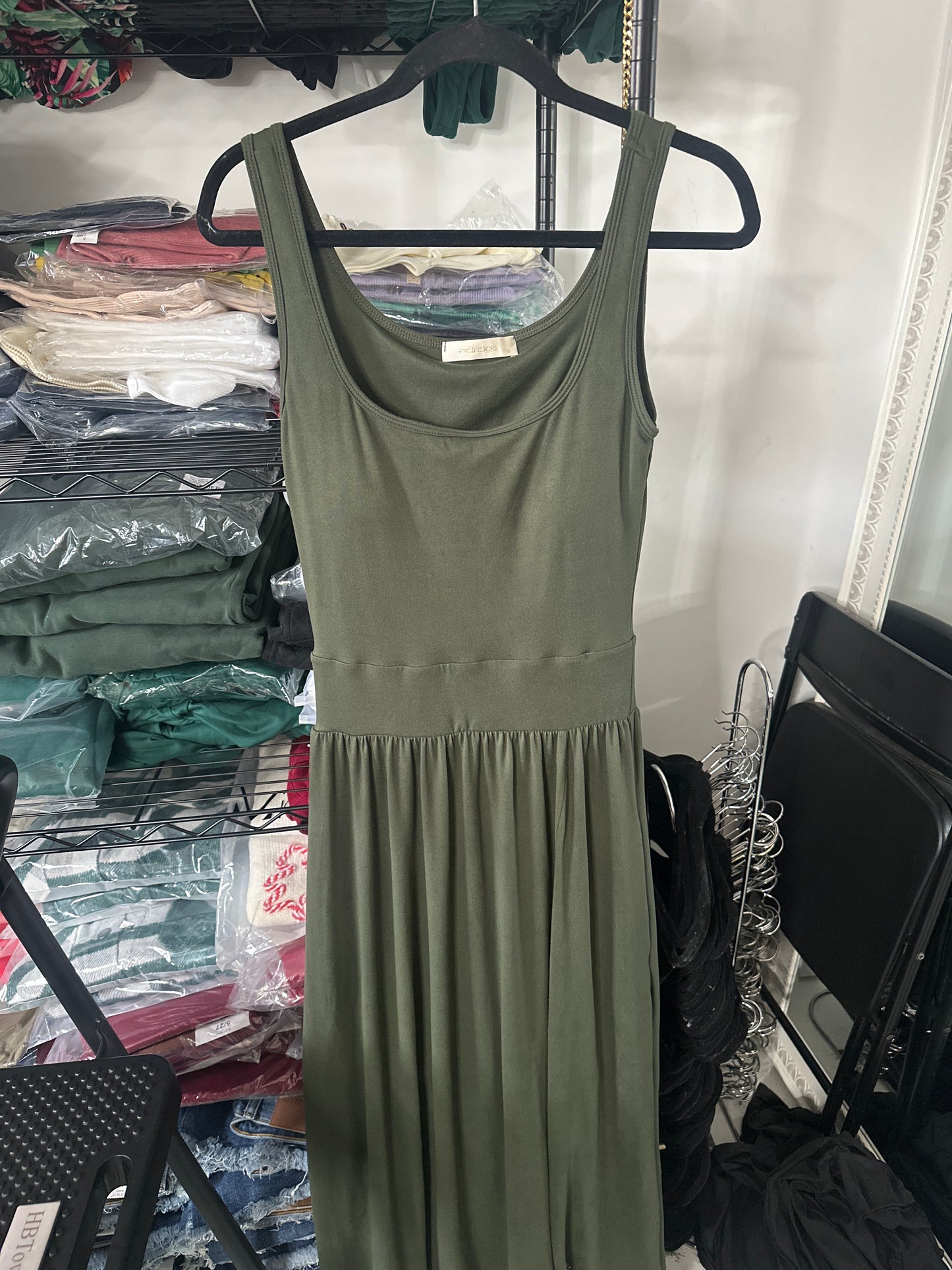 NO CUT OUT Tank Dress w/ Built in Bra- Olive Green