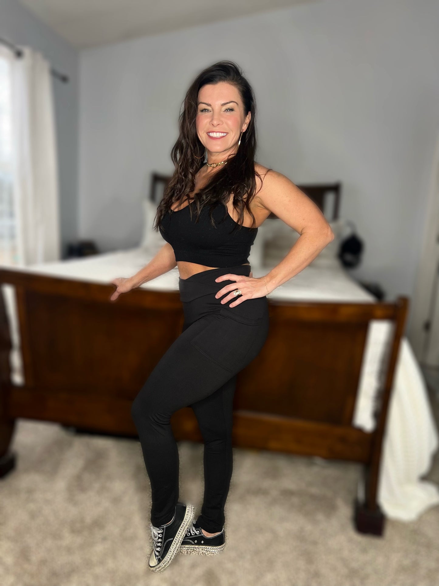 Squat-Proof Black Crossover Leggings w/ Pockets