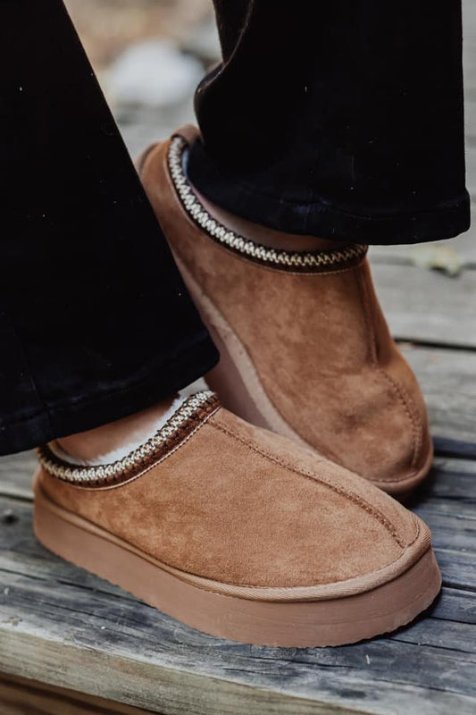 Walking Cozy Platform Slip Ons- Chestnut