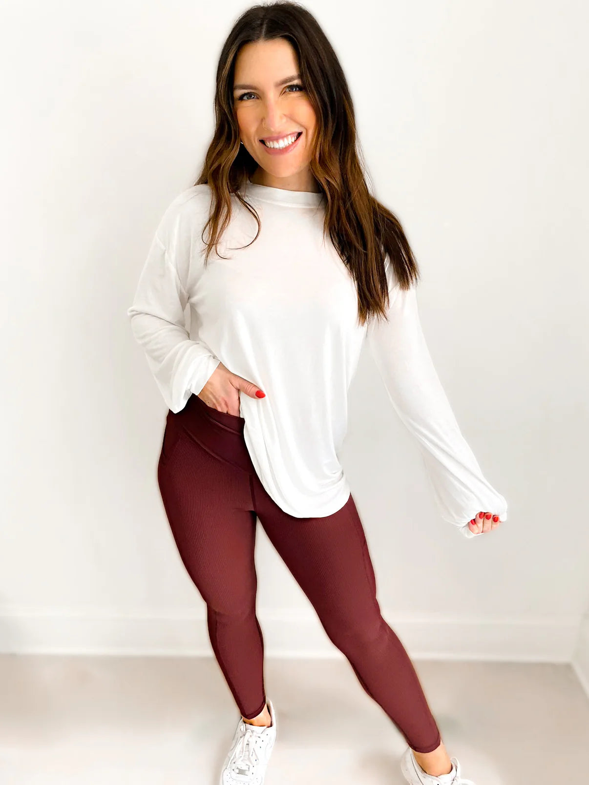 2XL Ribbed Criss Cross Leggings- Burnt Umber