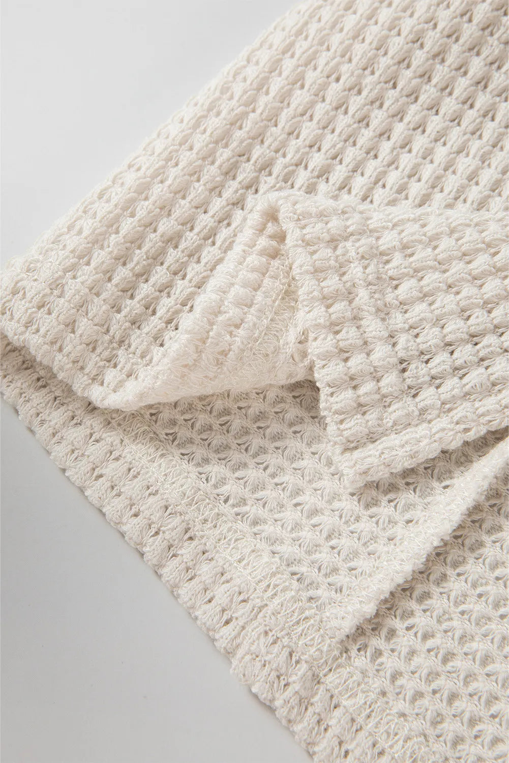 Waffle-Knit Top- Cream