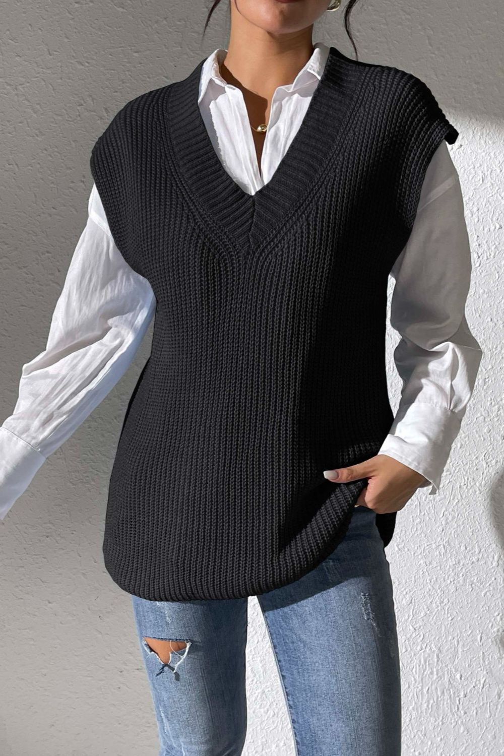 V-Neck Sweater Vest- 5 Colors (Light Blue, Chocolate, Black, Beige, Ivory)