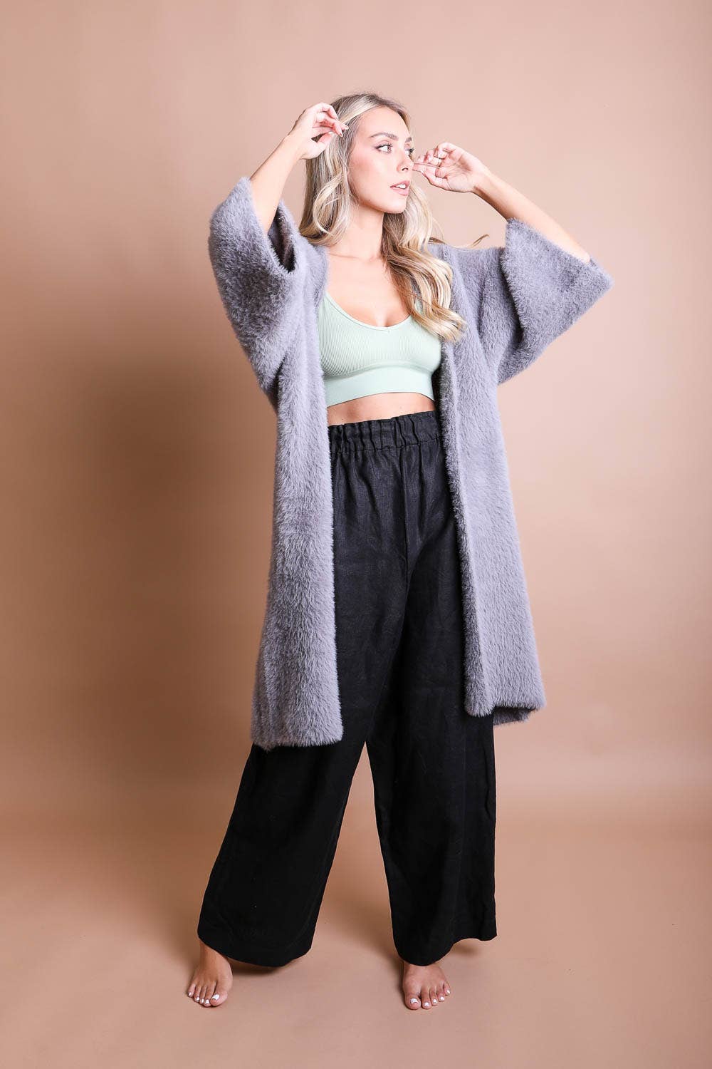 Luxe Faux Mohair Cardigan for Fall – Cozy & Elegant Warmth : Black