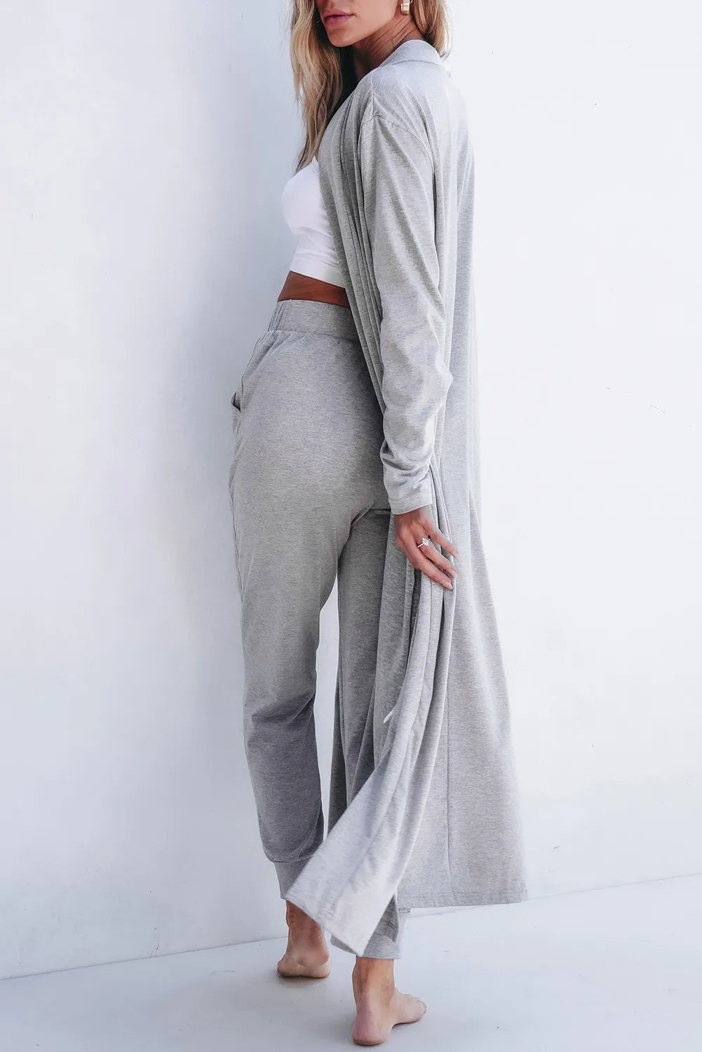 2pc Cardigan & Pants Lounge Set- Grey