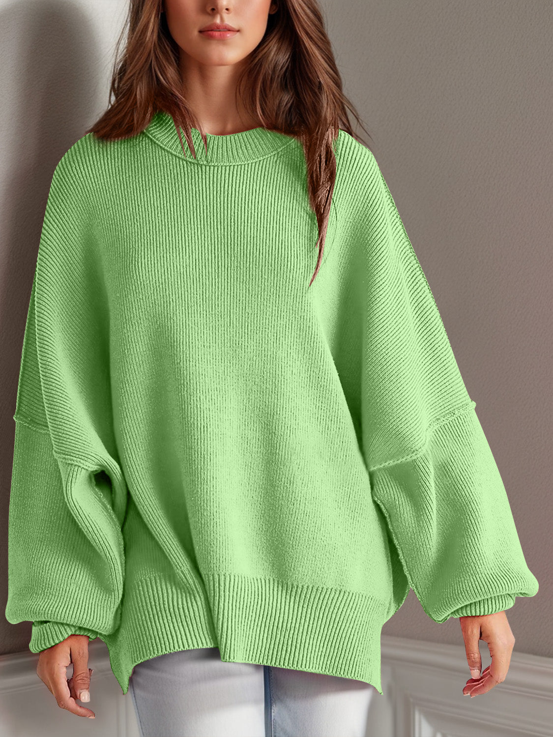 Side Slit Long Sleeve Sweater-12 Colors