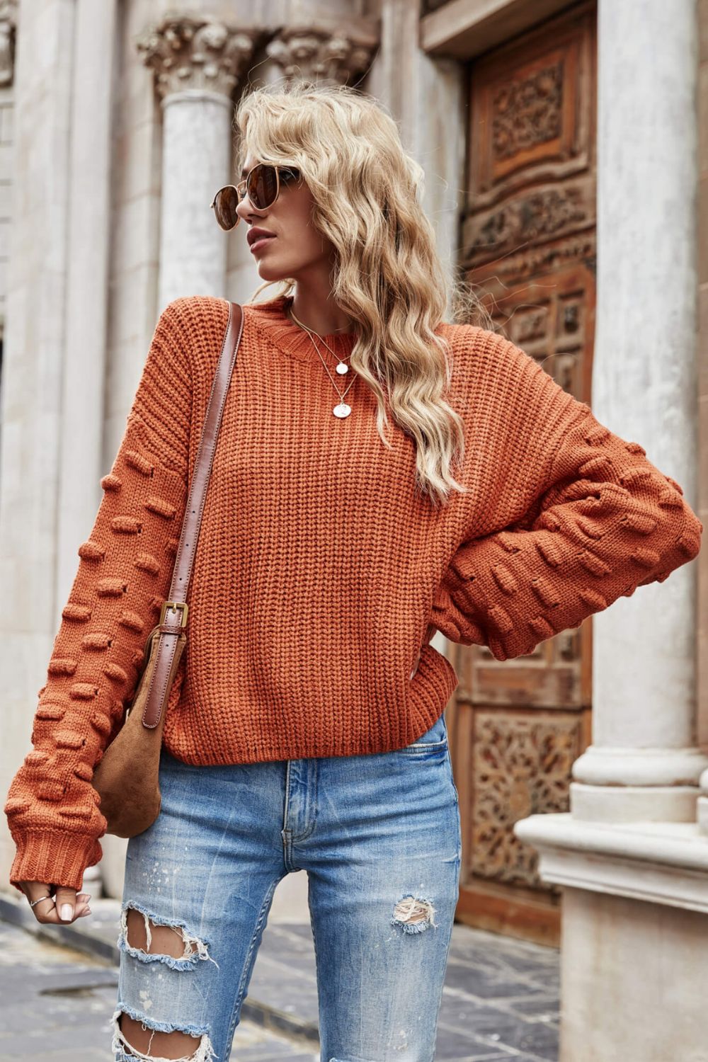 Weekend Style Rib-Knit Dropped Shoulder Sweater- 4 Colors (Black, Orange, White, Khaki)