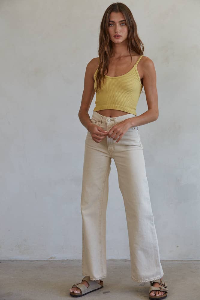 S1072 | Knit Ribbed Seamless UV Neck Brami: Chalk / ML