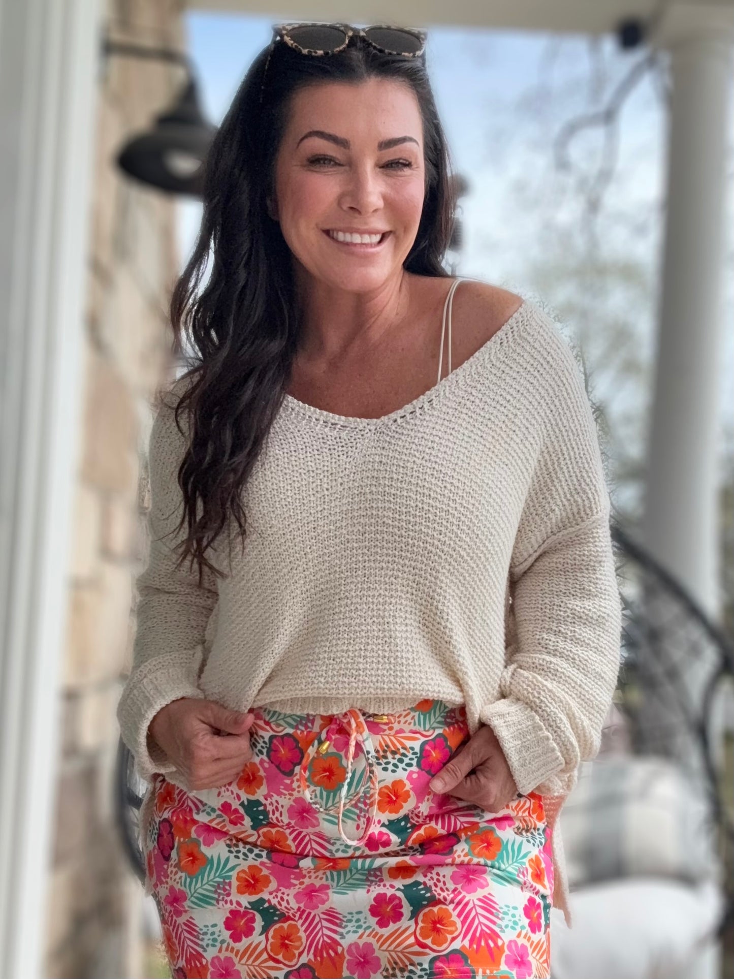 Beach Strolls Knit Top- Ivory W1289