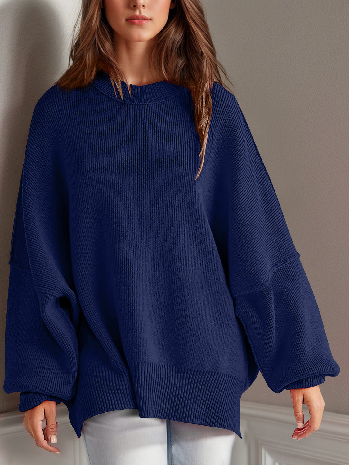 Side Slit Long Sleeve Sweater-12 Colors