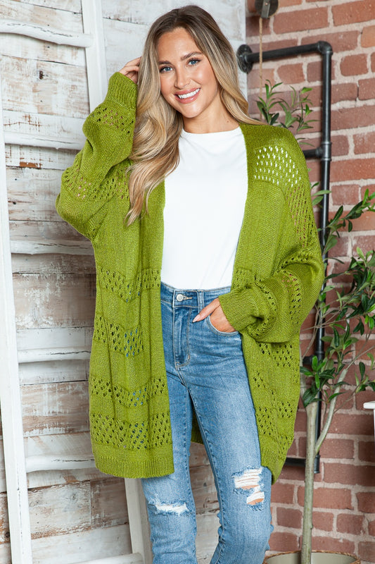 Openwork Long Sleeve Cardigan- 6 Colors (Matcha, Black, Lavender, Sand, Cloudy Blue, Cream)