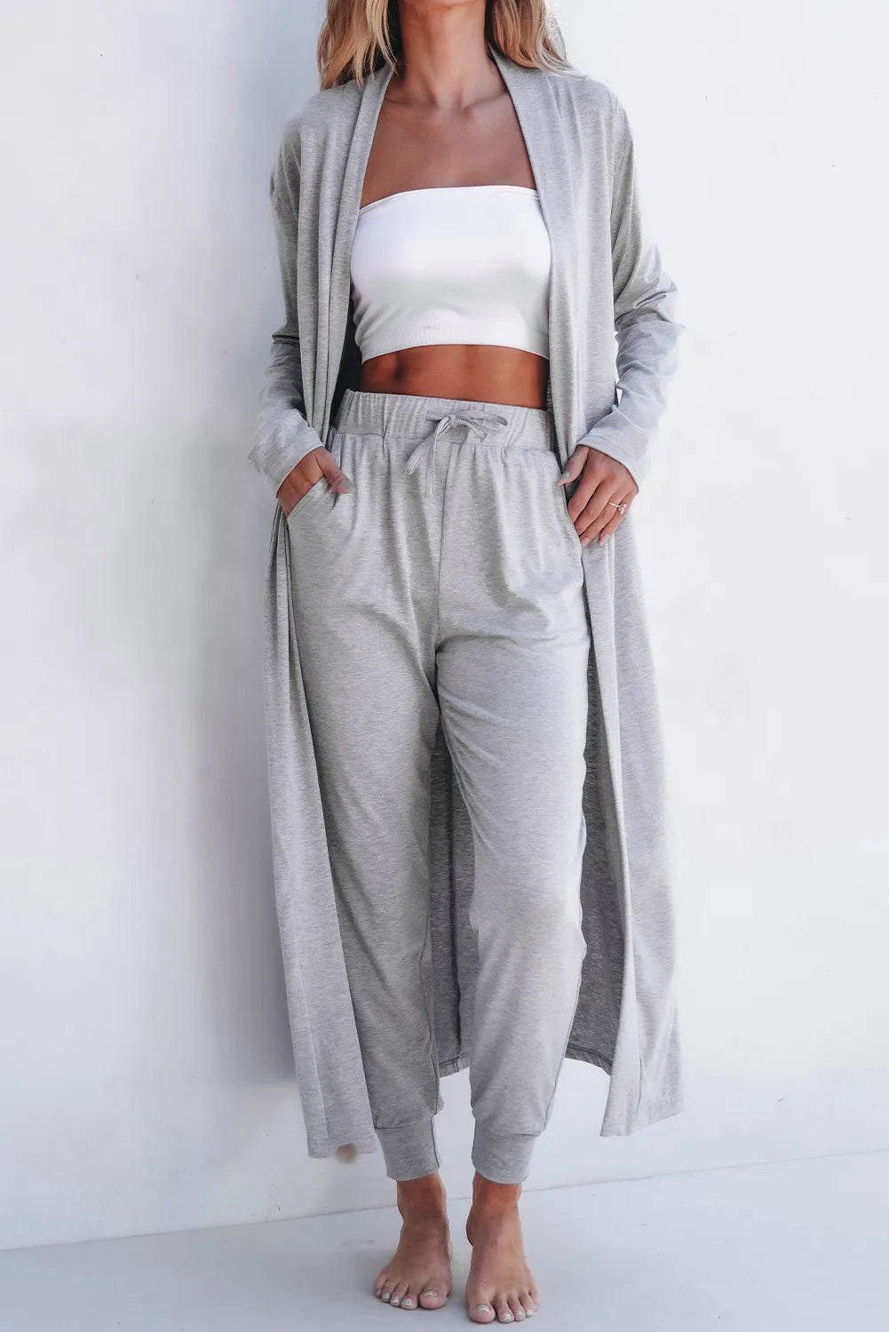 2pc Cardigan & Pants Lounge Set- Grey