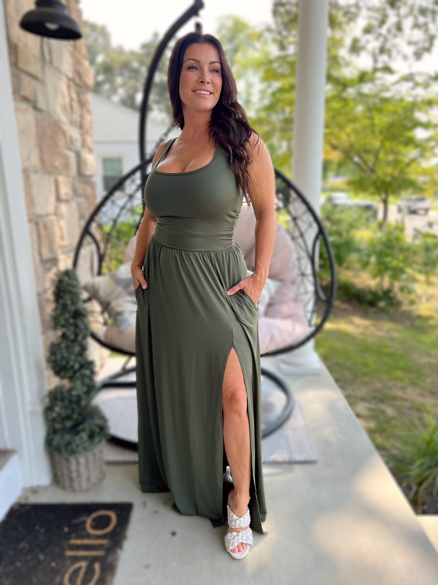 Tank dress w/ Built in Bra- Olive Green