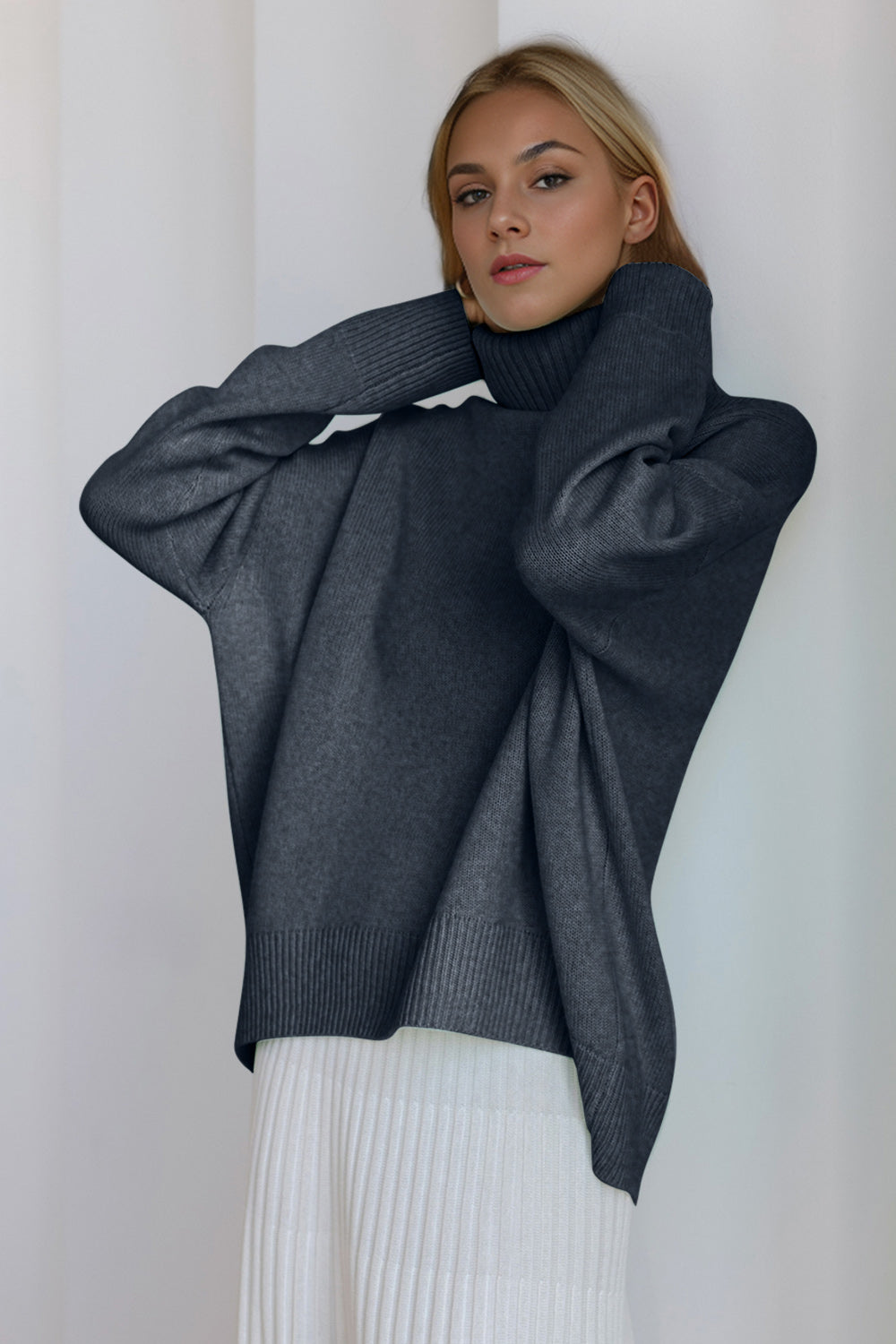 Turtleneck Dropped Shoulder Sweater- 12 Colors