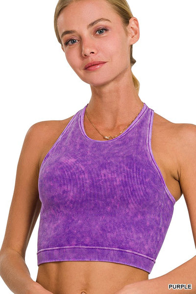 High Neck Ribbed Cropped Cami- Purple