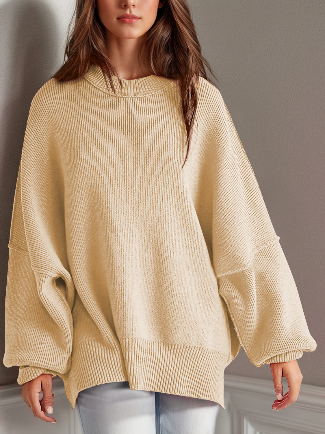 Side Slit Long Sleeve Sweater-12 Colors