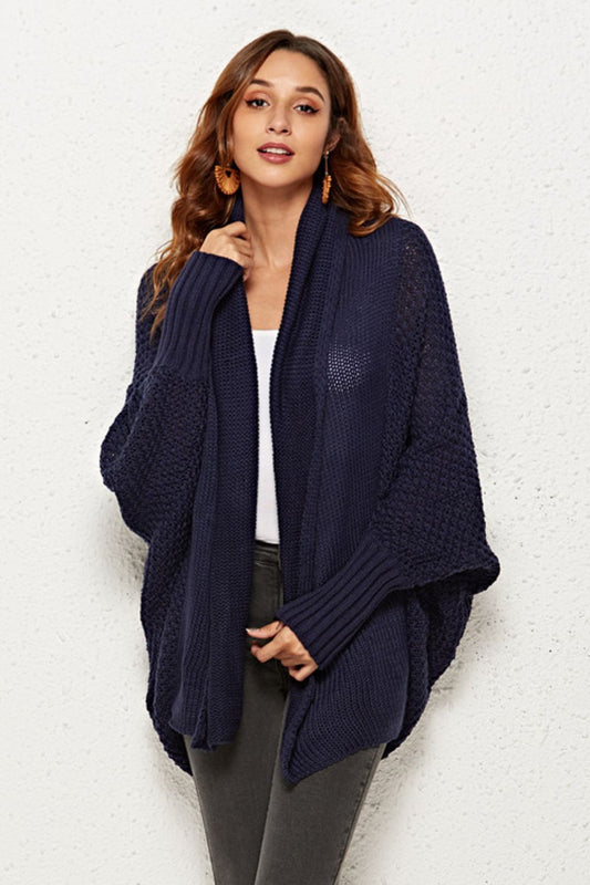 Open Front Dolman Sleeve Longline Cardigan- 9 Colors (Navy, Pink, Light Gray, Olive, Black, Magenta, Rust, Green, Red)