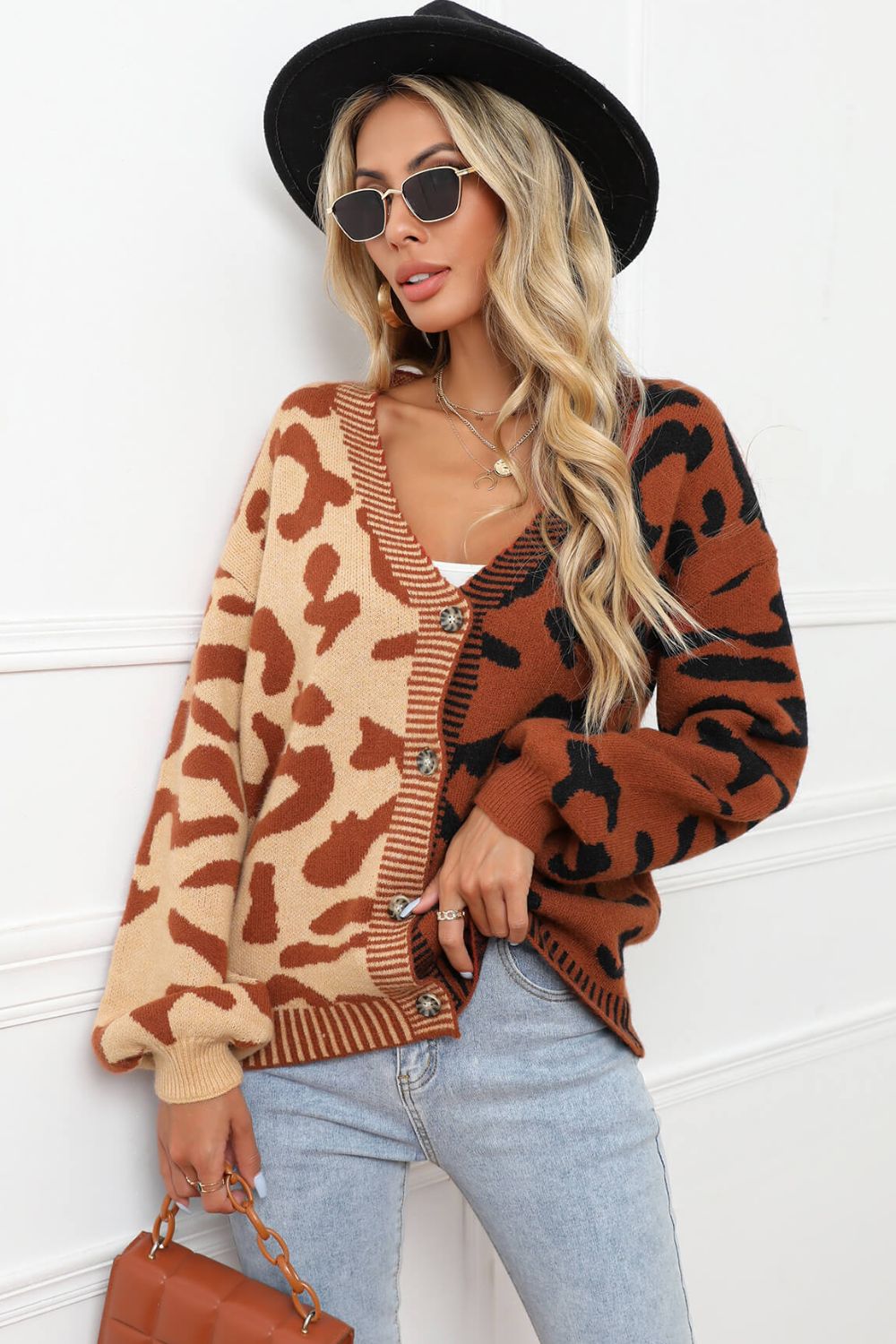 Leopard Button Front Ribbed Trim Cardigan- 6 Colors