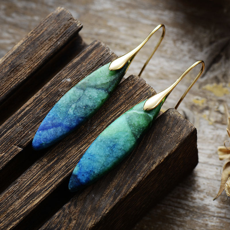 Copper & Natural Stone Earrings- 3 Colors (Blue, Green, Purple)