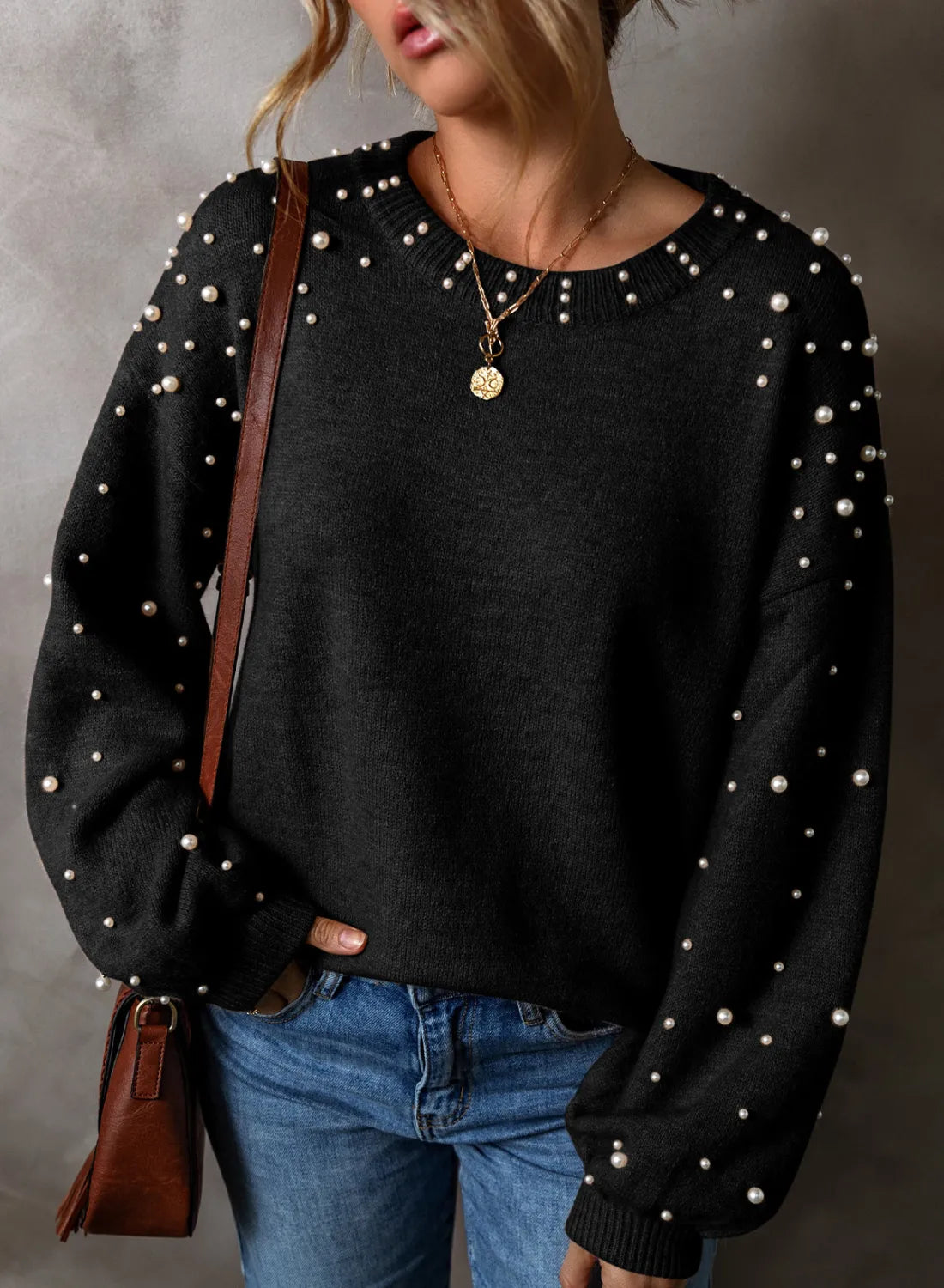 In the Details Pearl Sweater - 4 Colors - Black, Emerald, Mocha, Gray