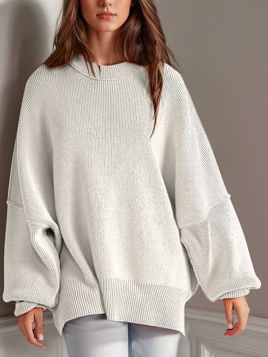 Side Slit Long Sleeve Sweater-12 Colors