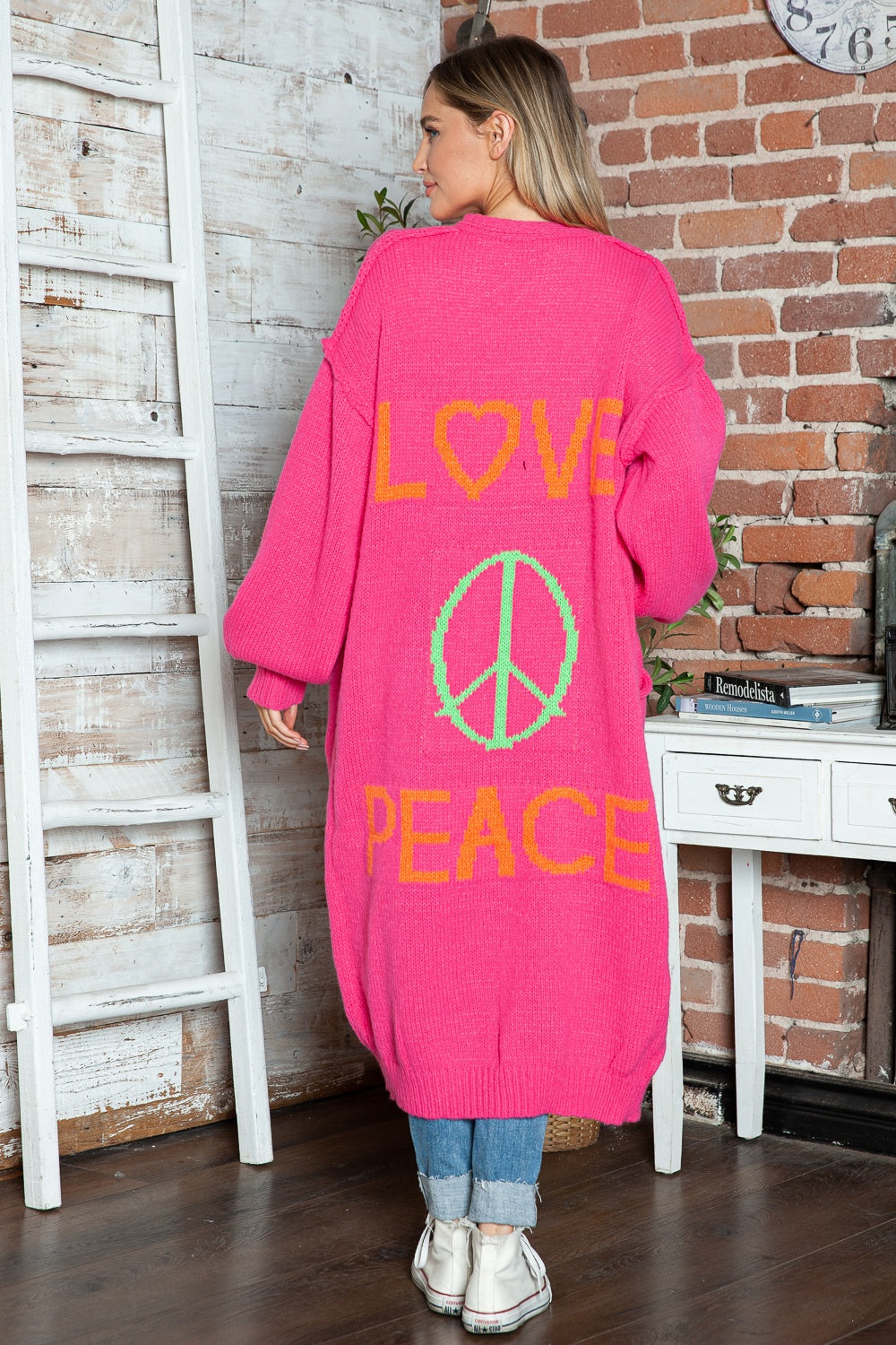 Love Peace Dropped Shoulder Cardigan