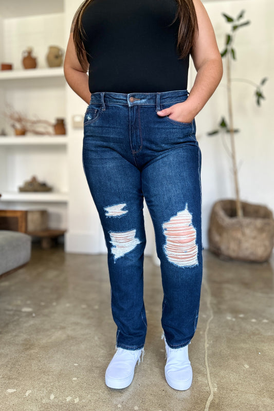 The Hayes- High Waist Rigid Magic Heavy Destroy Judy Blue Straight Jeans