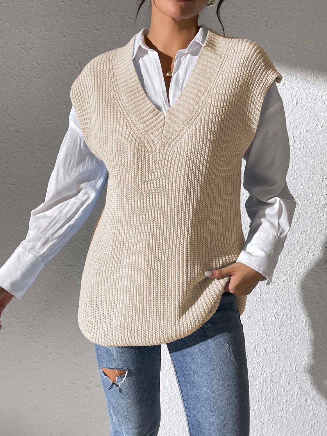 V-Neck Sweater Vest- 5 Colors (Light Blue, Chocolate, Black, Beige, Ivory)