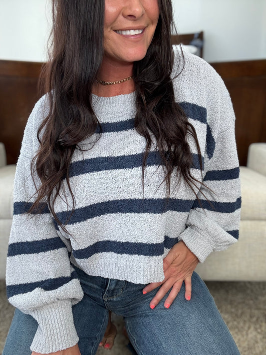 Grey/Navy Summer hacci Knit top