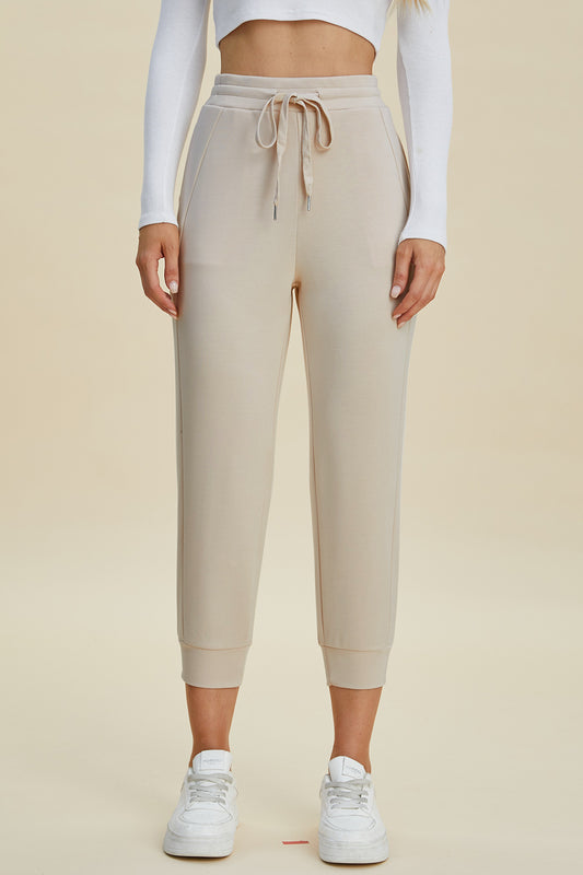 Air Scuba Drawstring High Waist Cropped Pants- 4 Colors (Beige, Black, Caramel, Coral)