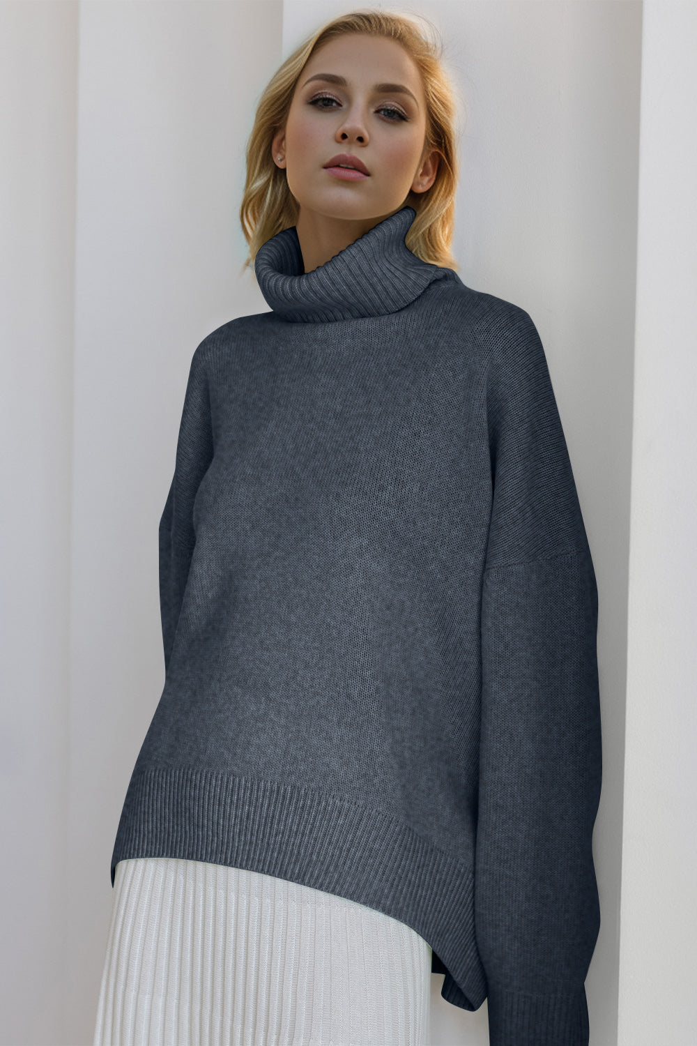 Turtleneck Dropped Shoulder Sweater- 12 Colors