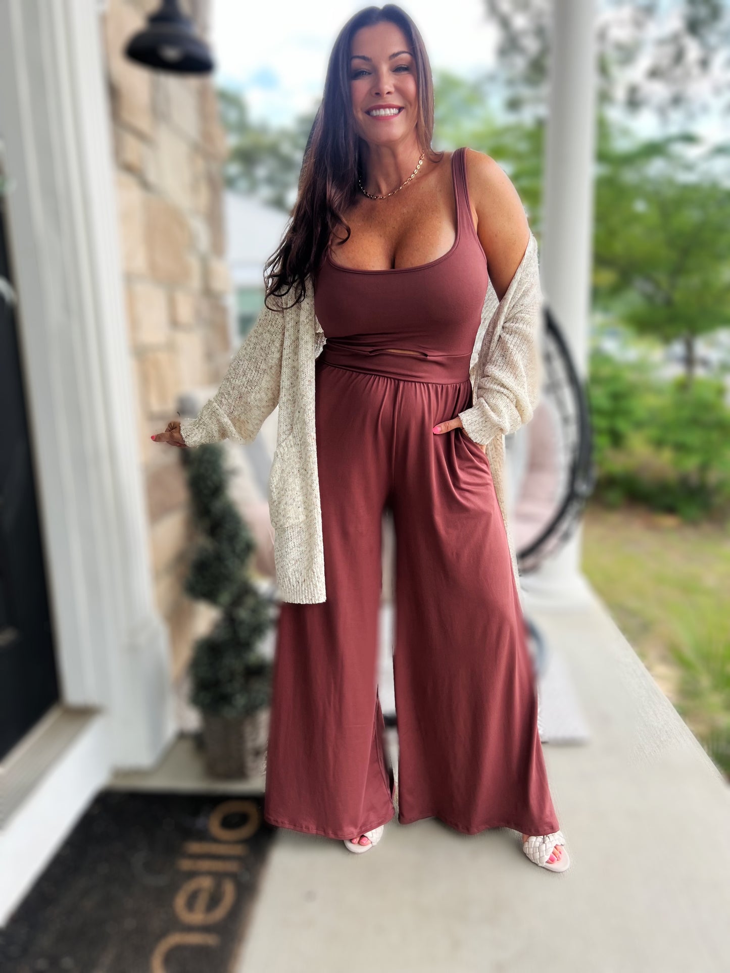 Tank Jumpsuit w/ Built in Bra- Rust Mocha Brown