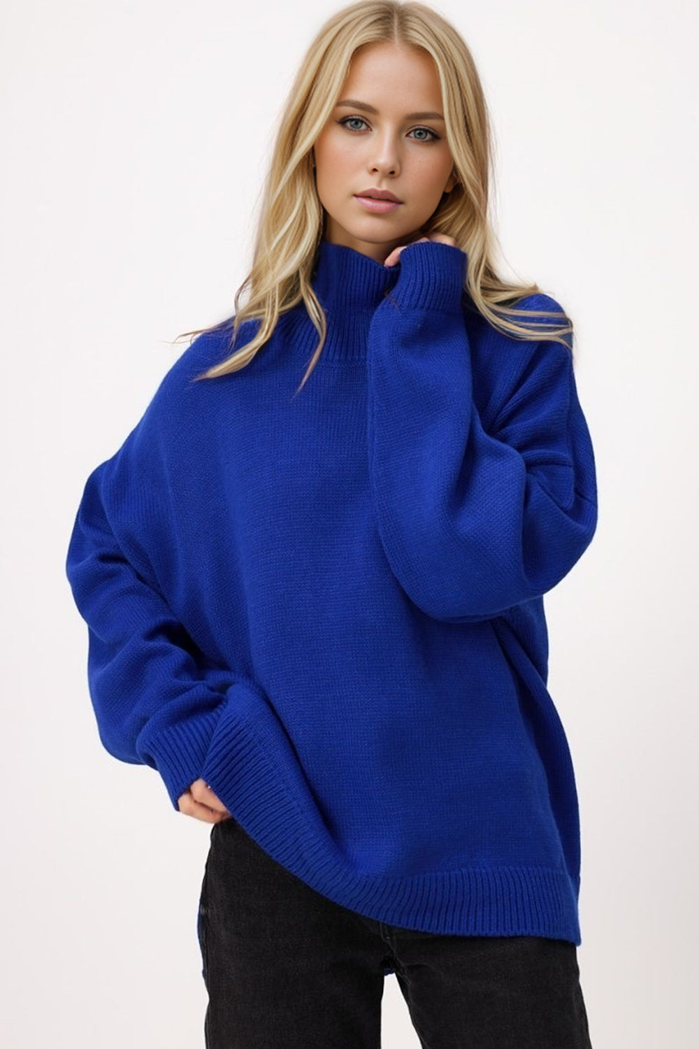 Side Slit Turtleneck Long Sleeve Sweater- 5 Colors (Khaki, Royal Blue, Dust Storm, Dusty Pink, Light Blue)